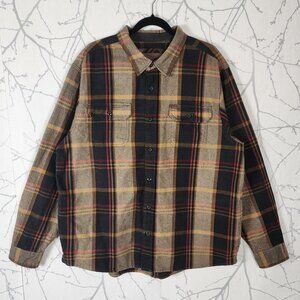 Orvis Gold Herringbone Plaid 100% Cotton Flannel Shirt